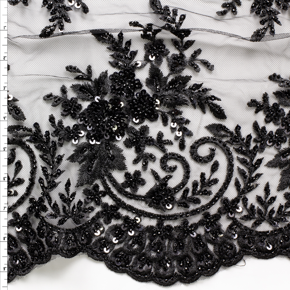 Black Beaded Bridal Lace #28847 Fabric By The Yard