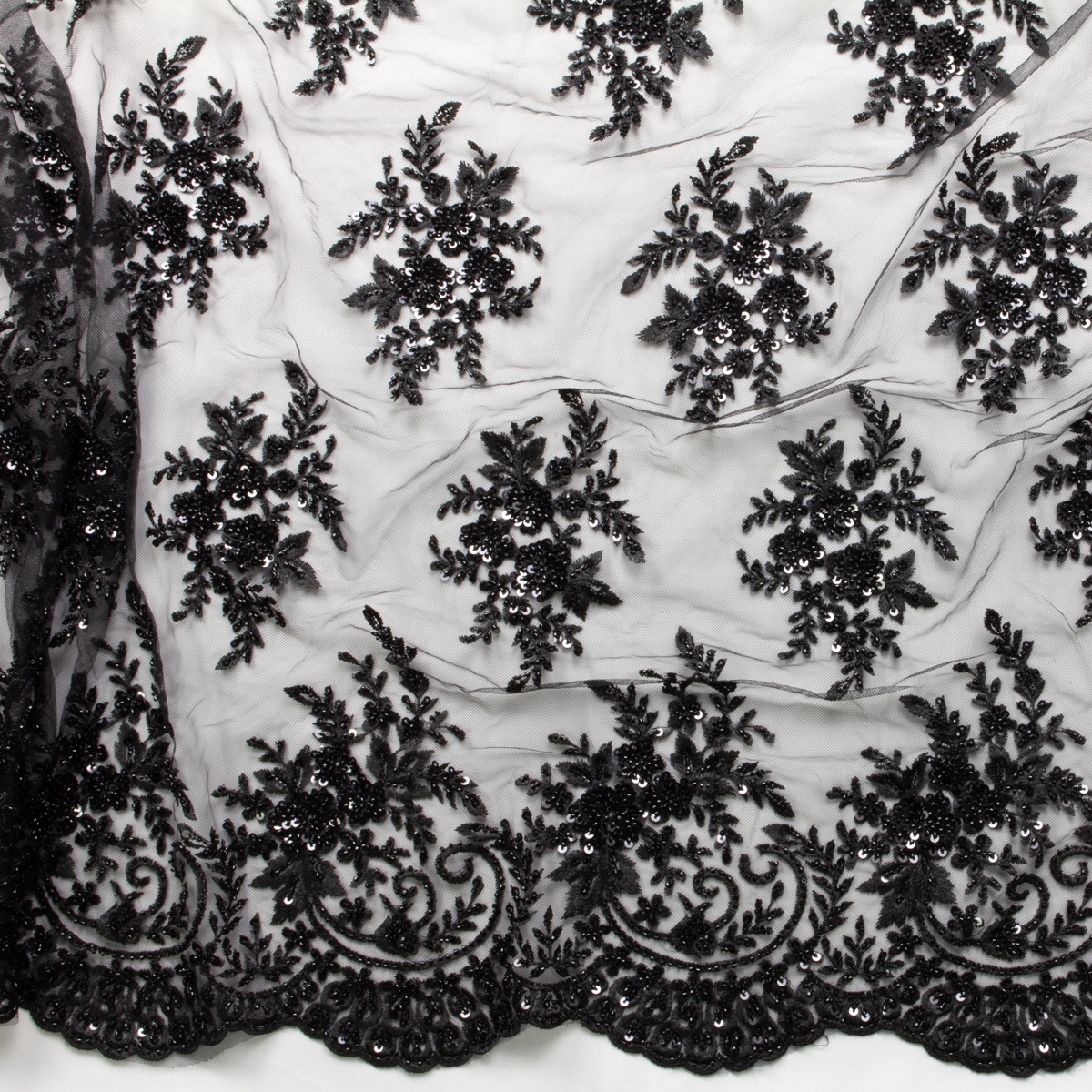 Black Beaded Bridal Lace #28847 Fabric By The Yard - Wide shot