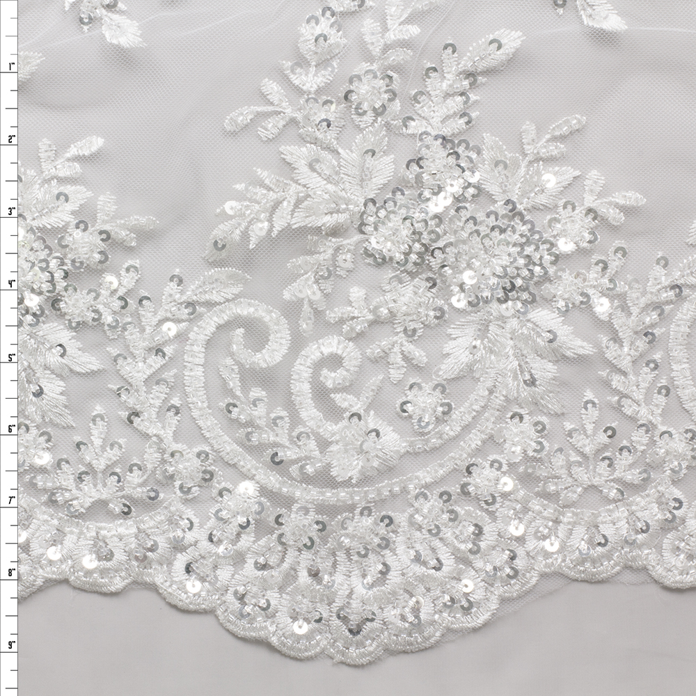 White Beaded Bridal Lace #28850 Fabric By The Yard