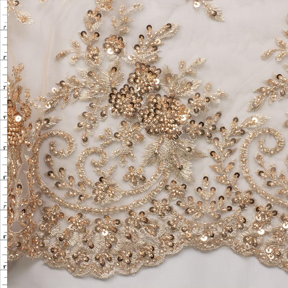 Rose Gold Beaded Bridal Lace #28852 Fabric By The Yard