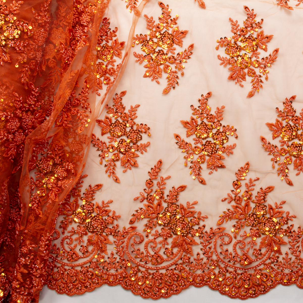 Rust Beaded Bridal Lace #28856 Fabric By The Yard - Wide shot
