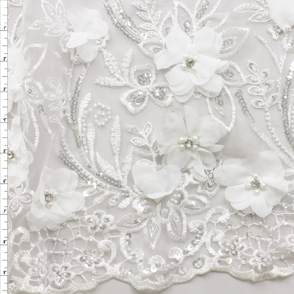 Off White Rhinestone Floral Beaded Bridal Lace #28860 Fabric By The Yard