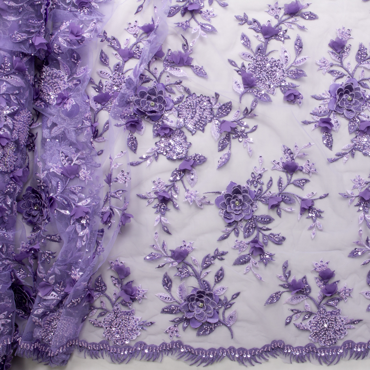 Lavender Rhinestone Rose Beaded Bridal Lace #28863 Fabric By The Yard - Wide shot