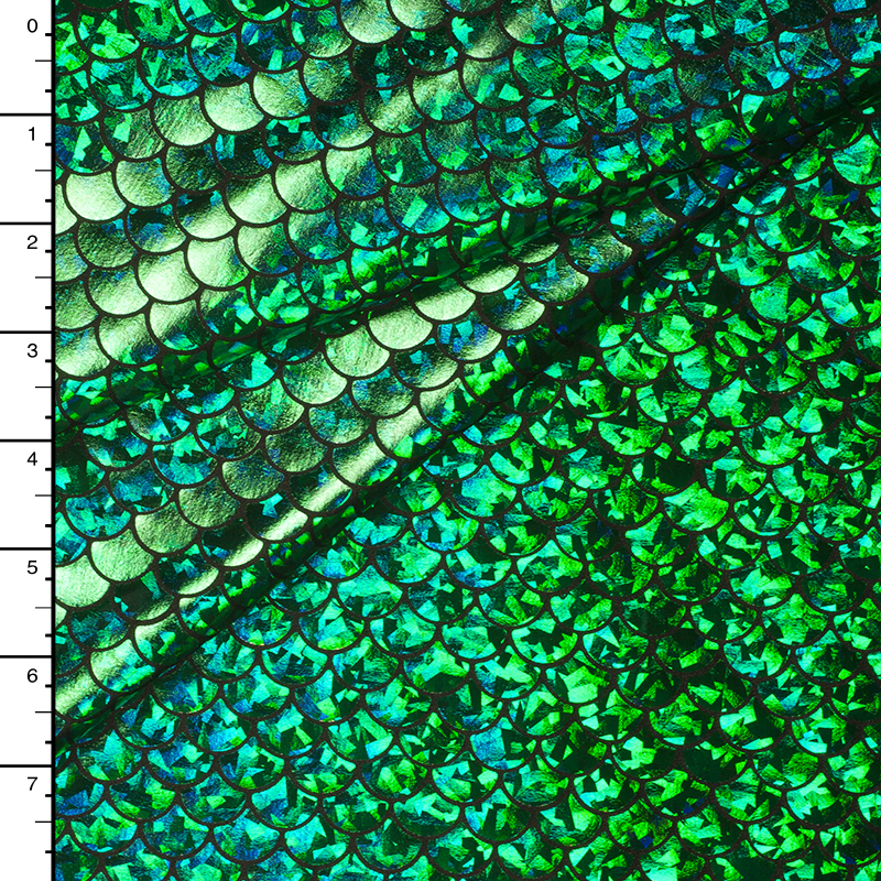 Green Holographic Mermaid Scale 4-way Stretch Fabric