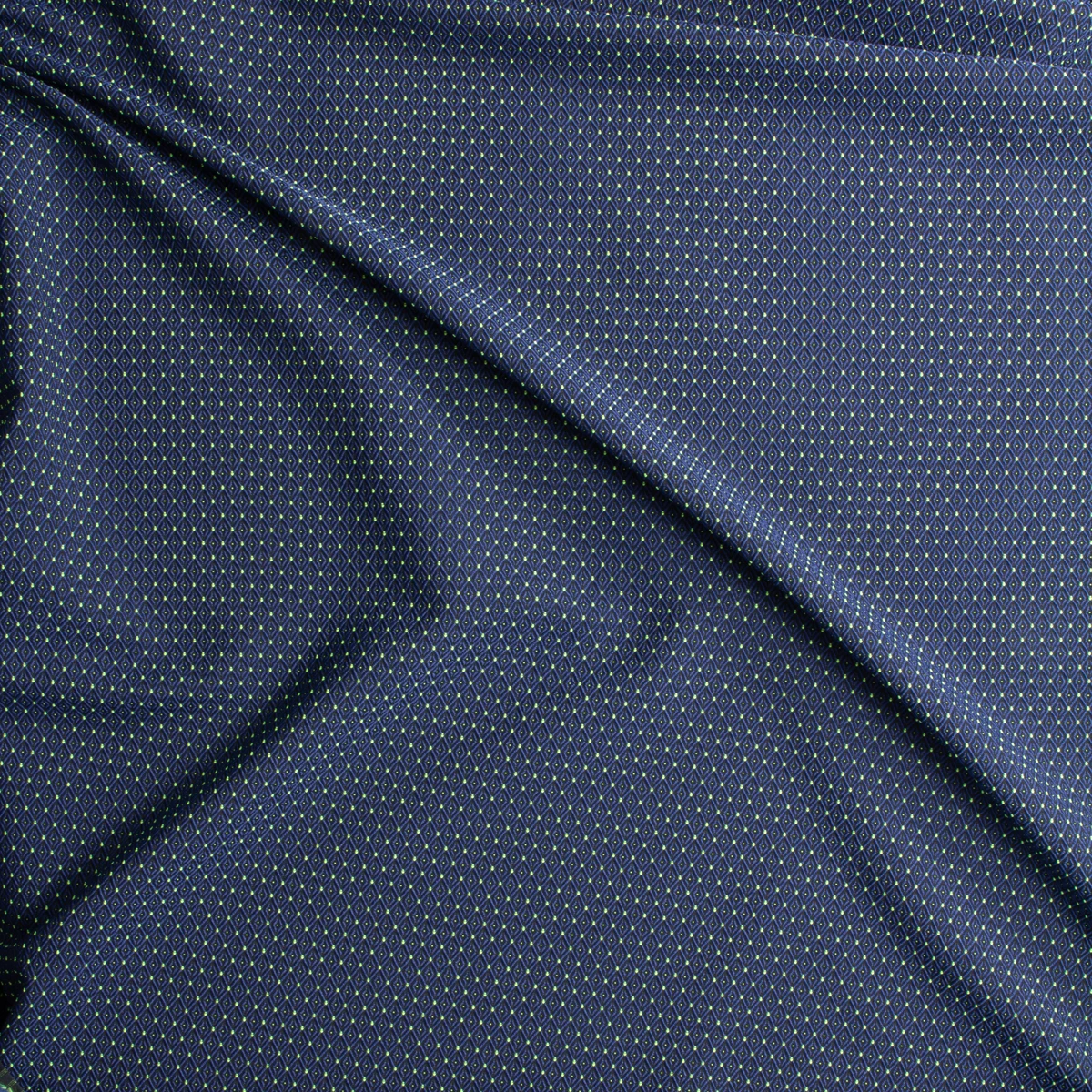 Neon Lime On Midnight Blue Diamond Pattern Brocade #28905 Fabric By The Yard - Wide shot