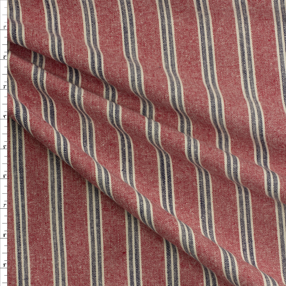 Grey And Ivory Stripe On Red Bottomweight Chambray #28952 Fabric By The Yard