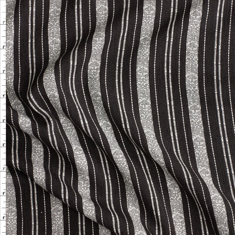 Black/Ivory Stripe Sunset Studio Rayon Crinkle From Robert Kaufman #28957 Fabric By The Yard