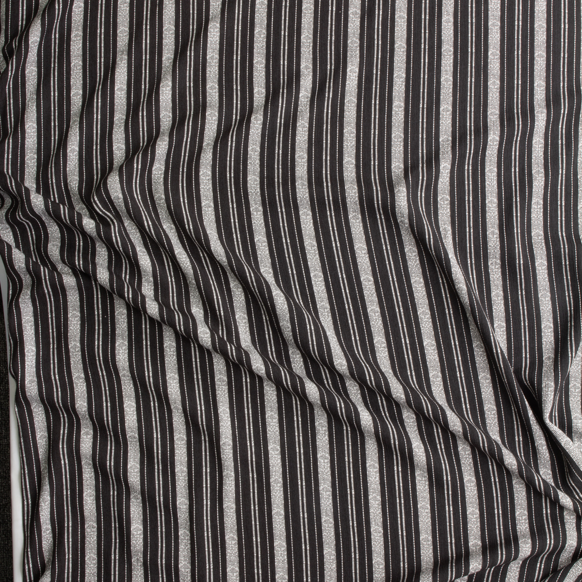Black/Ivory Stripe Sunset Studio Rayon Crinkle From Robert Kaufman #28957 Fabric By The Yard - Wide shot
