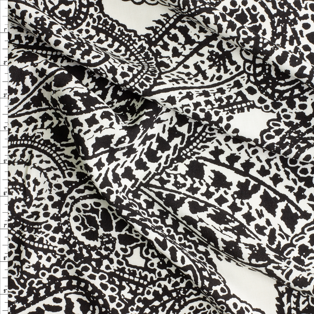 Brown on Ivory Paisley Rayon Challis #29005 Fabric By The Yard