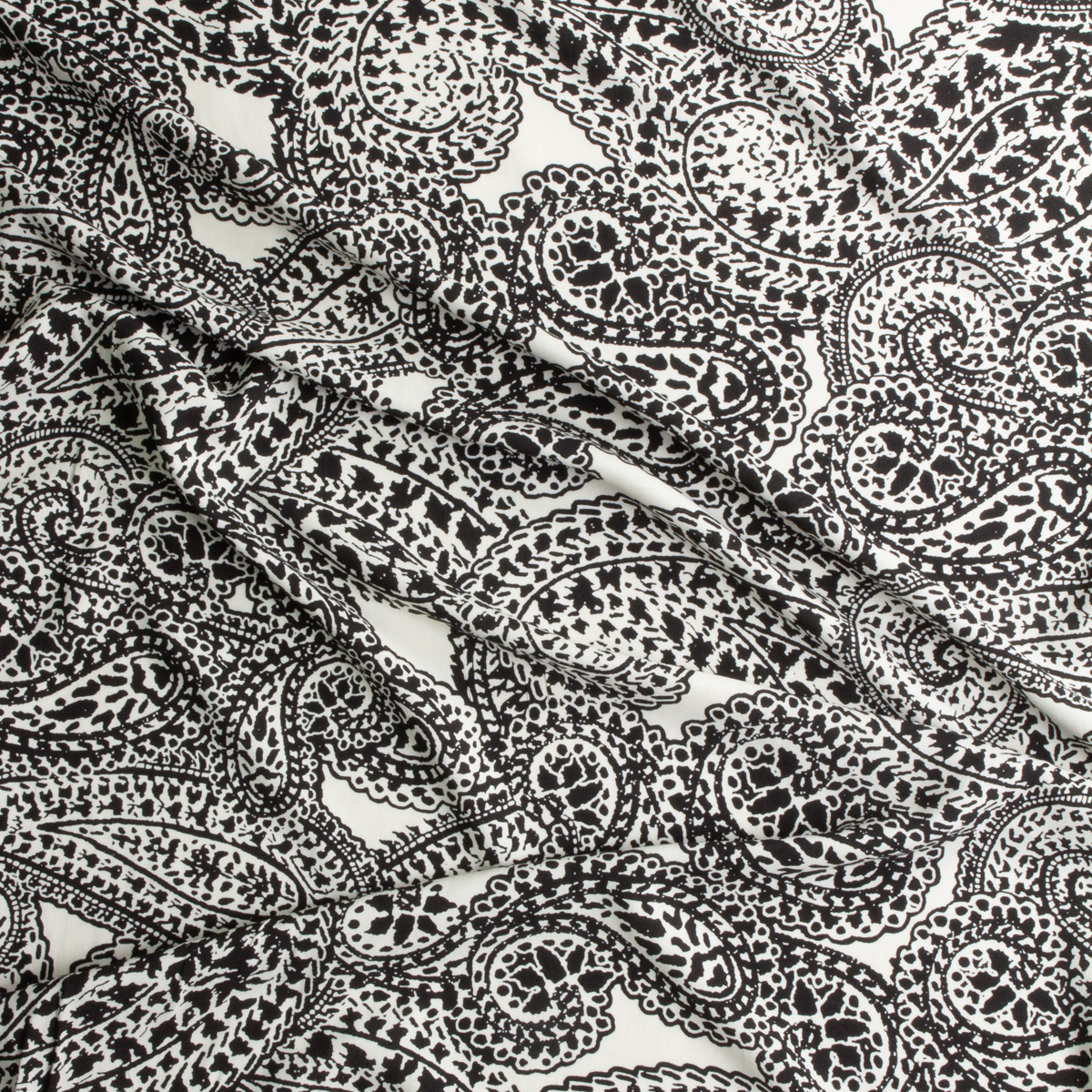 Brown on Ivory Paisley Rayon Challis #29005 Fabric By The Yard - Wide shot