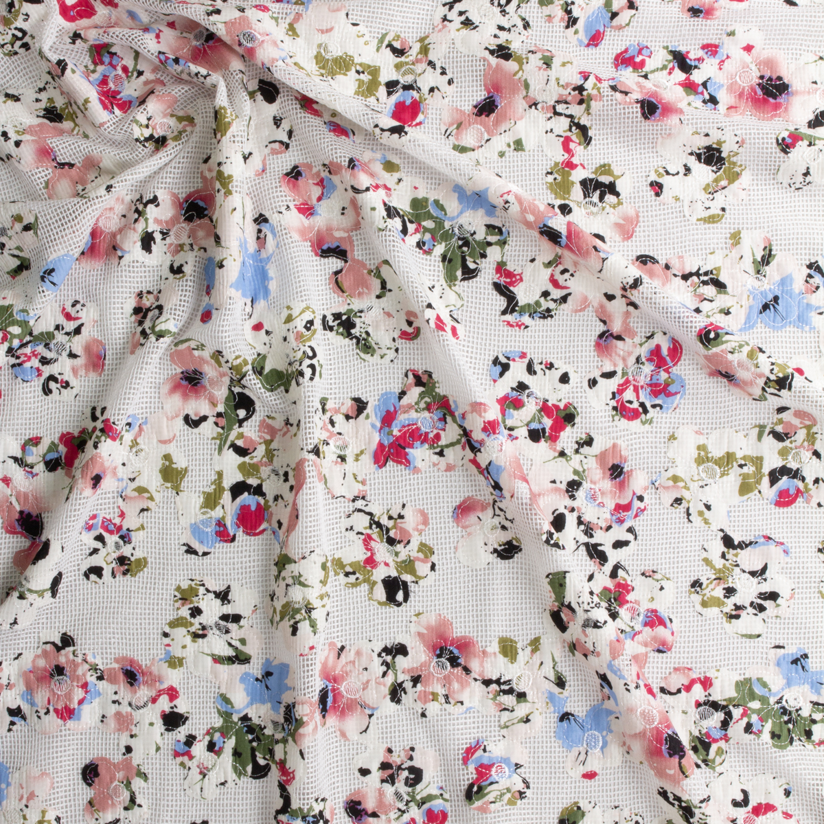 Spring Whimsy Floral Embroidered Mesh #29020 Fabric By The Yard - Wide shot