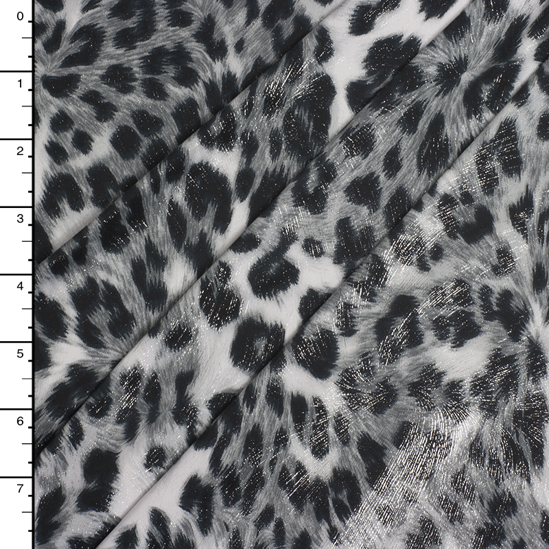 Metallic Silver on Grey Leopard Print Lycra