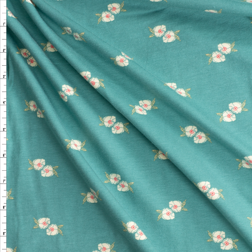 Flower Stamp Adore Cotton/Spandex Jersey Knit from Art Gallery Fabrics #29048 Fabric By The Yard