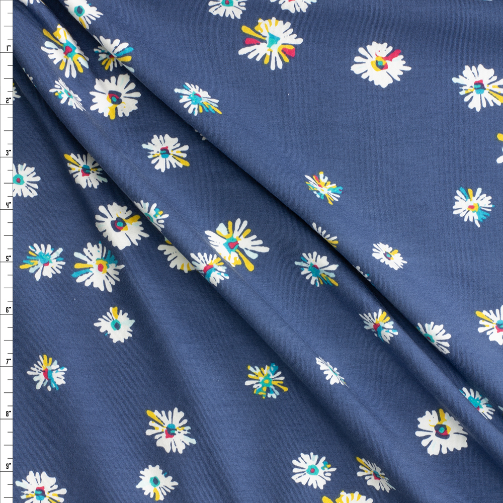 Hazy Daisies Marine Cotton/Spandex Jersey Knit from Art Gallery Fabrics #29086 Fabric By The Yard