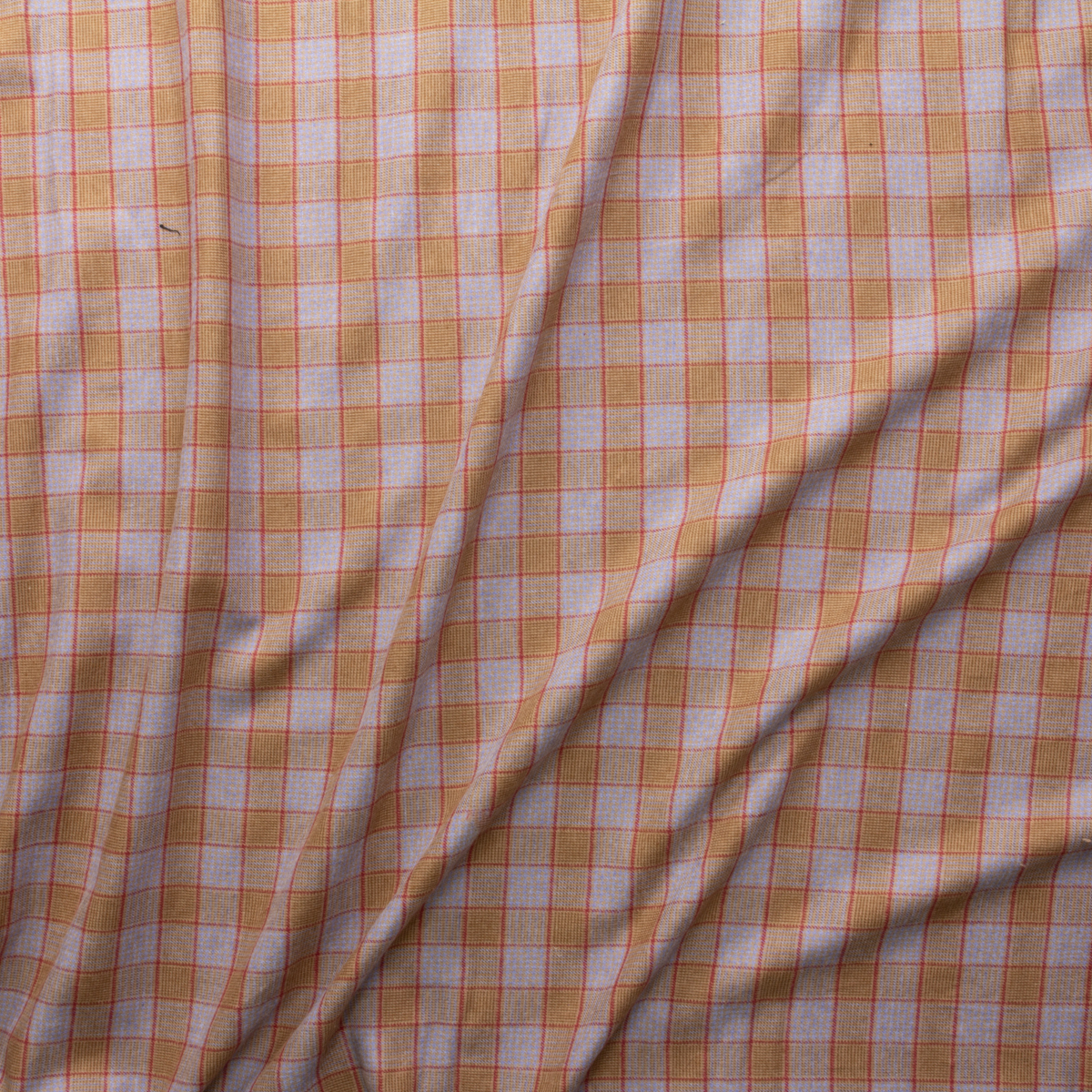 Tan, Red, and Sky Plaid NYC Designer Soft Cotton Flannel #29126 Fabric By The Yard - Wide shot