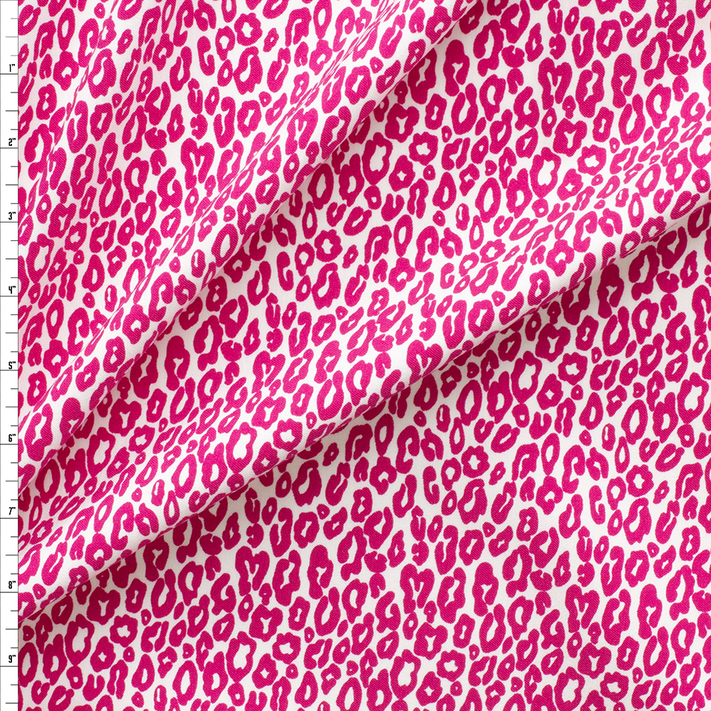 Hot Pink Cheetah on White Nylon/Viscose/Spandex Twill #29136 Fabric By The Yard