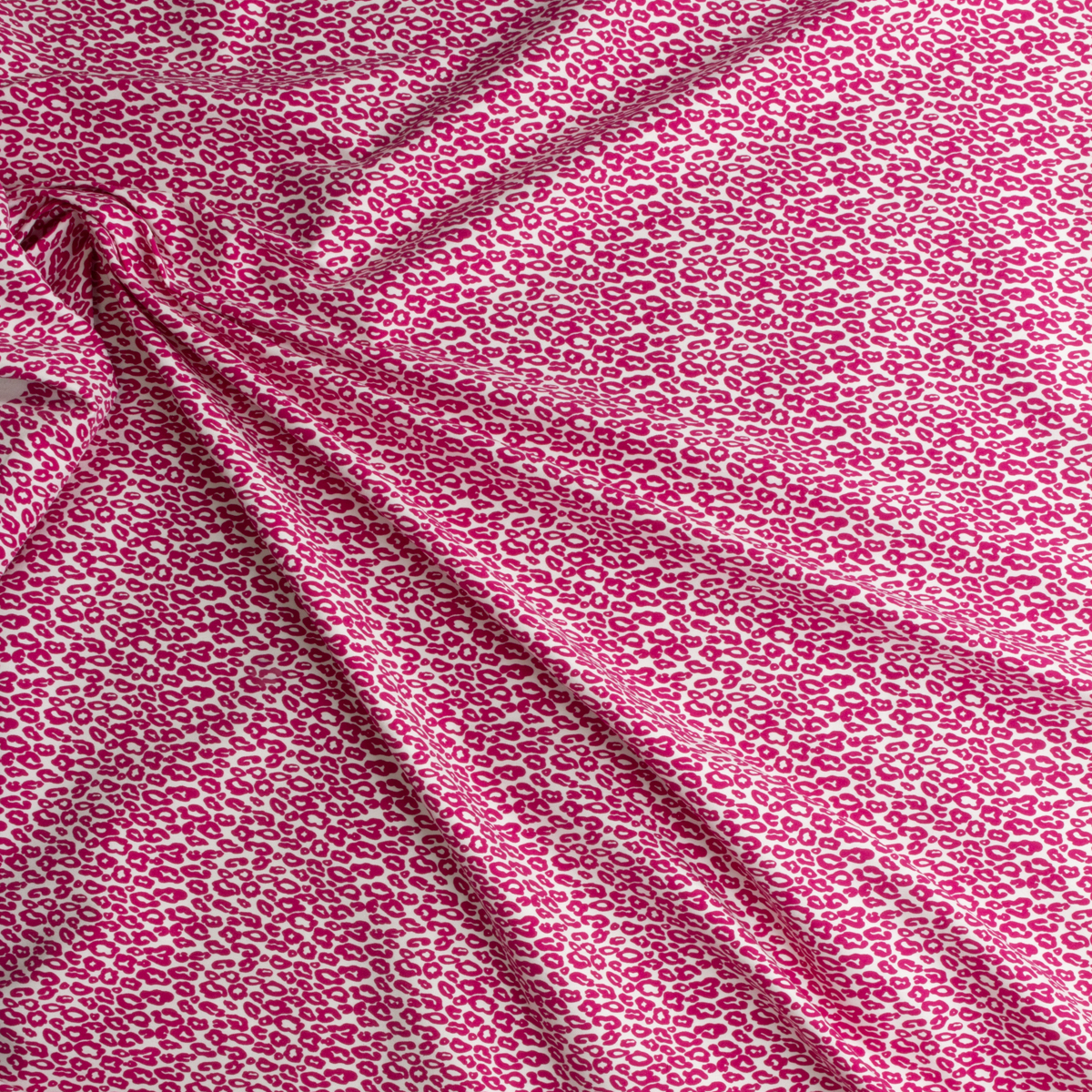 Hot Pink Cheetah on White Nylon/Viscose/Spandex Twill #29136 Fabric By The Yard - Wide shot