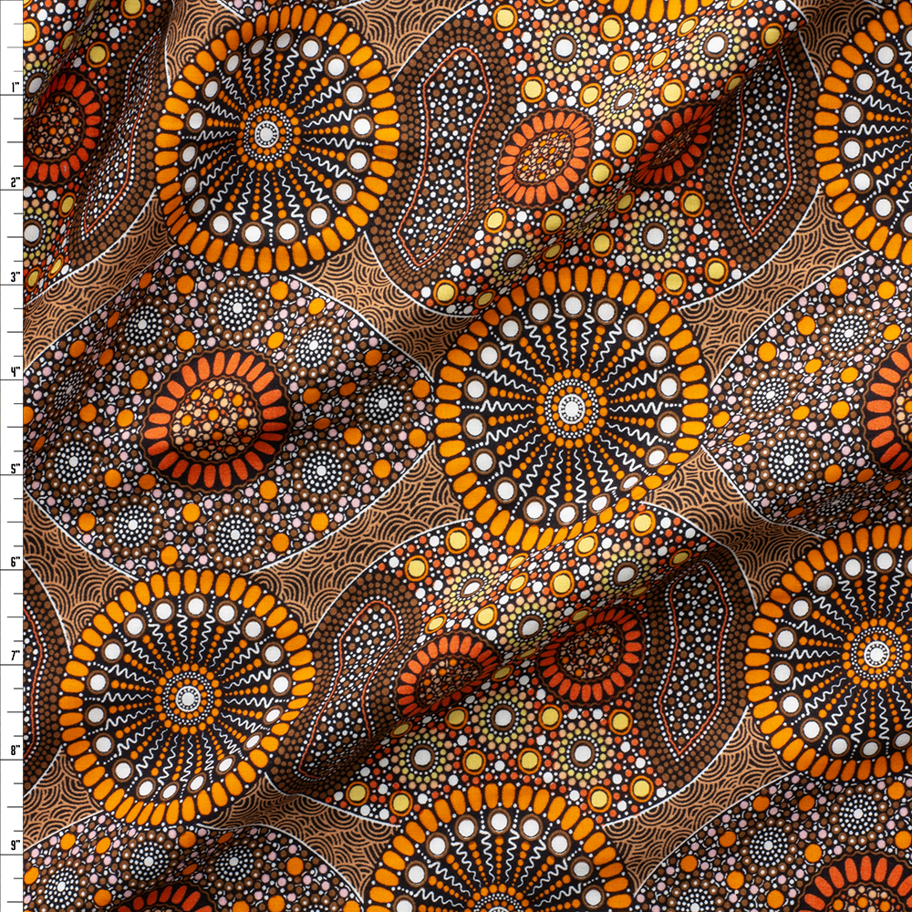 Bush Fruits Blue Australian Aboriginal Print Rayon Challis #29142 Fabric By The Yard