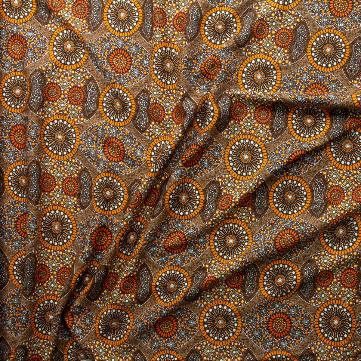 Bush Fruits Blue Australian Aboriginal Print Rayon Challis #29142 Fabric By The Yard - Wide shot