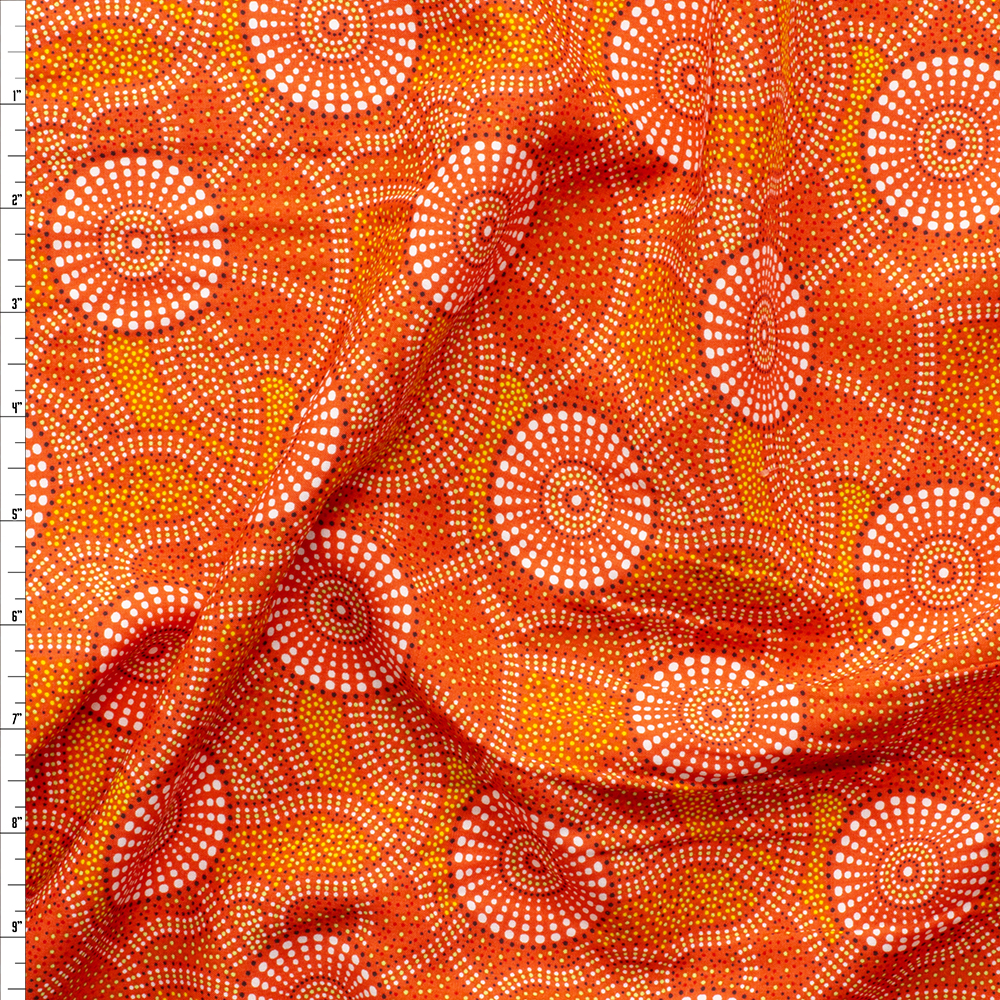 Kangaroo Path 2 Coral Australian Aboriginal Print Rayon Challis #29146 Fabric By The Yard