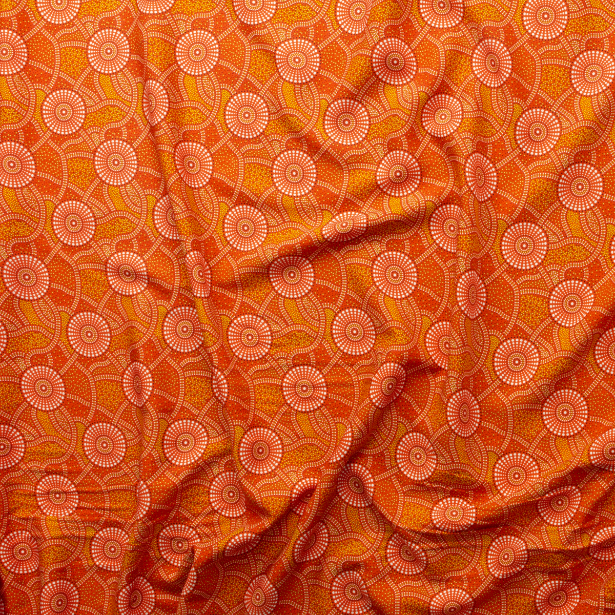 Kangaroo Path 2 Coral Australian Aboriginal Print Rayon Challis #29146 Fabric By The Yard - Wide shot