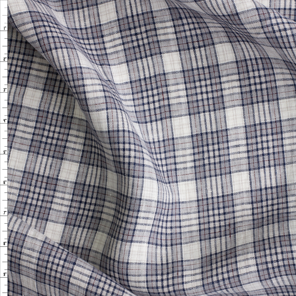 Navy, Grey, and White Plaid Keady Irish Linen from Spence Bryson #29169 Fabric By The Yard