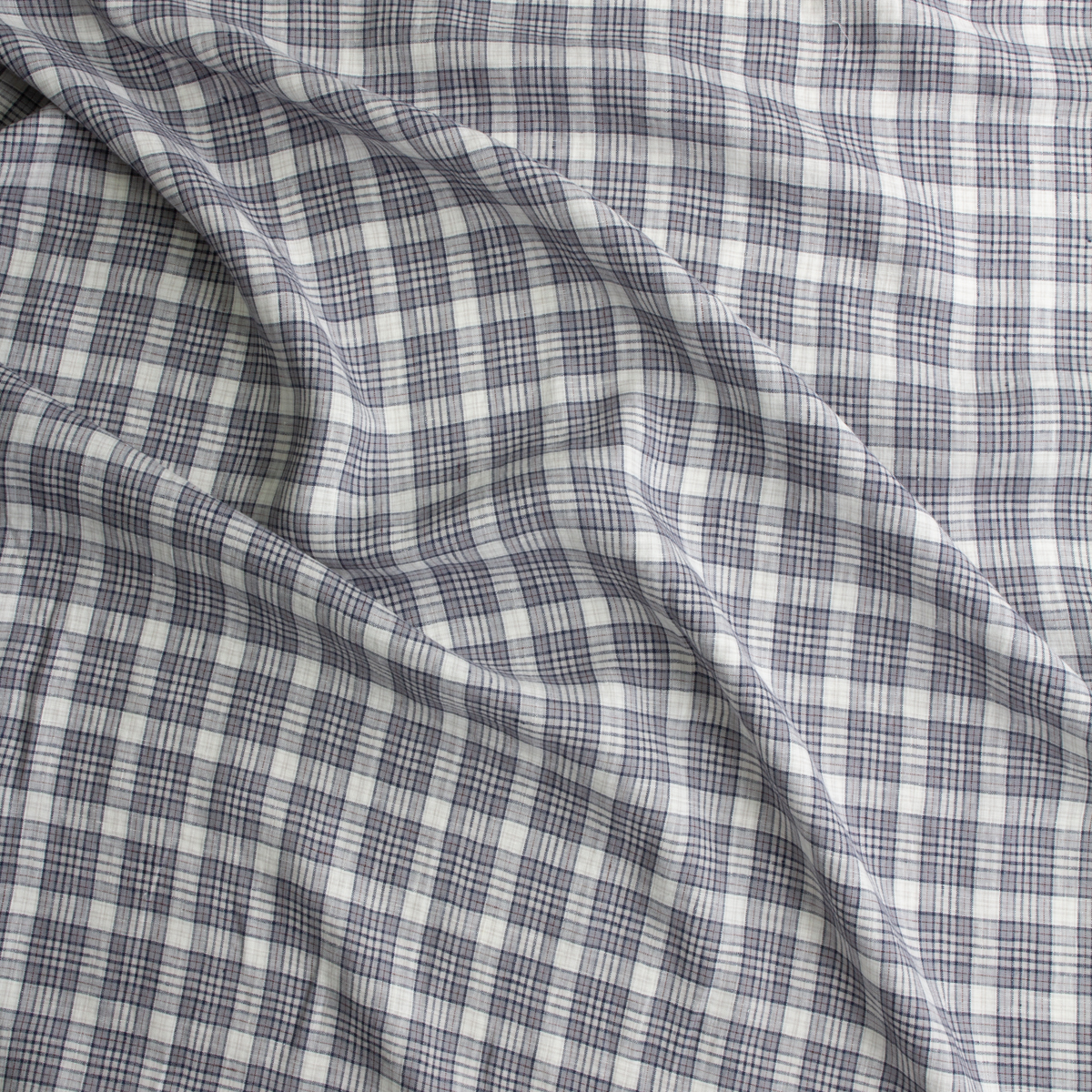 Navy, Grey, and White Plaid Keady Irish Linen from Spence Bryson #29169 Fabric By The Yard - Wide shot