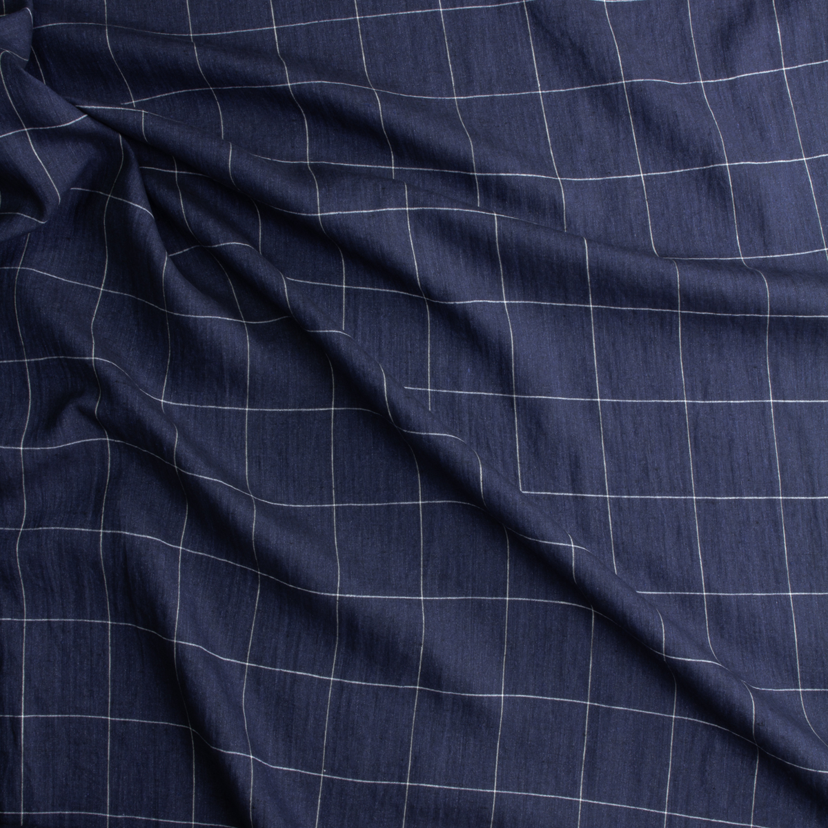 White on Navy Fine Windowpane Plaid Gurteen Irish Linen from Spence Bryson #29178 Fabric By The Yard - Wide shot
