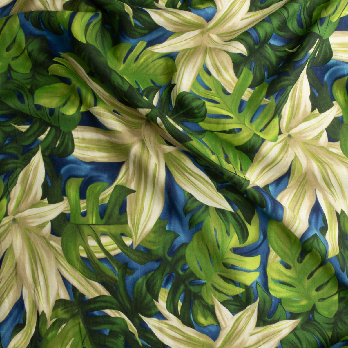 Green and Ivory Tropical one Teal NYC Designer Linen #29180 Fabric By The Yard - Wide shot