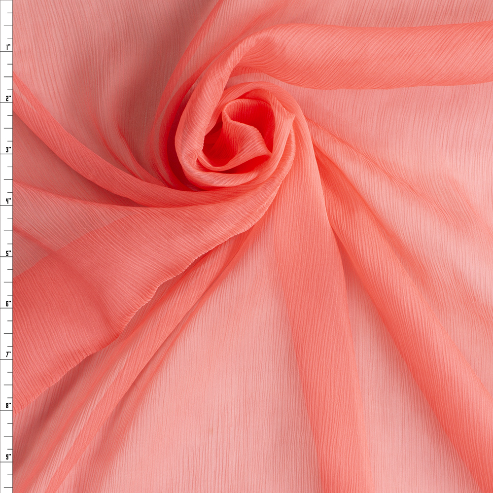 Coral Crinkle Silk Chiffon #29215 Fabric By The Yard