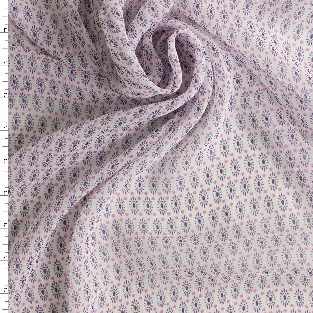 Plum and pink mini dot floral Silk Chiffon #29232 Fabric By The Yard