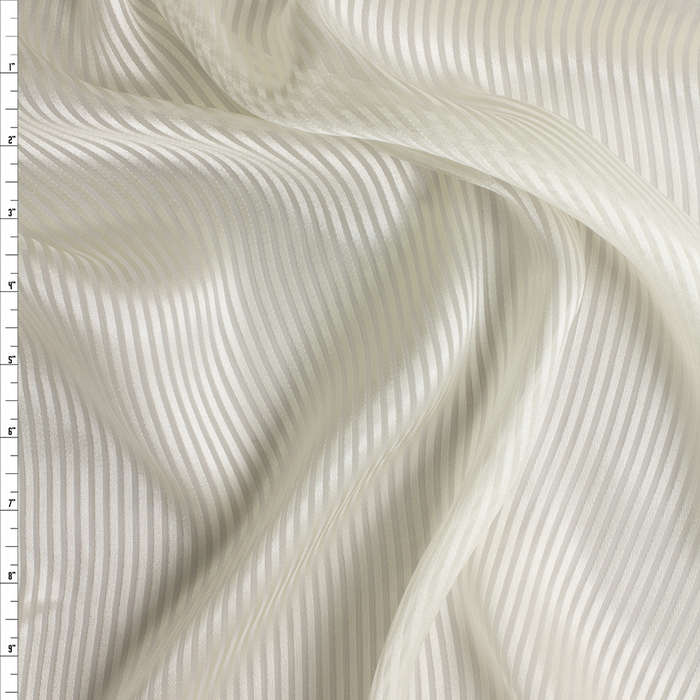 Ivory Silk Satin and Sheer Stripe #29274 Fabric By The Yard