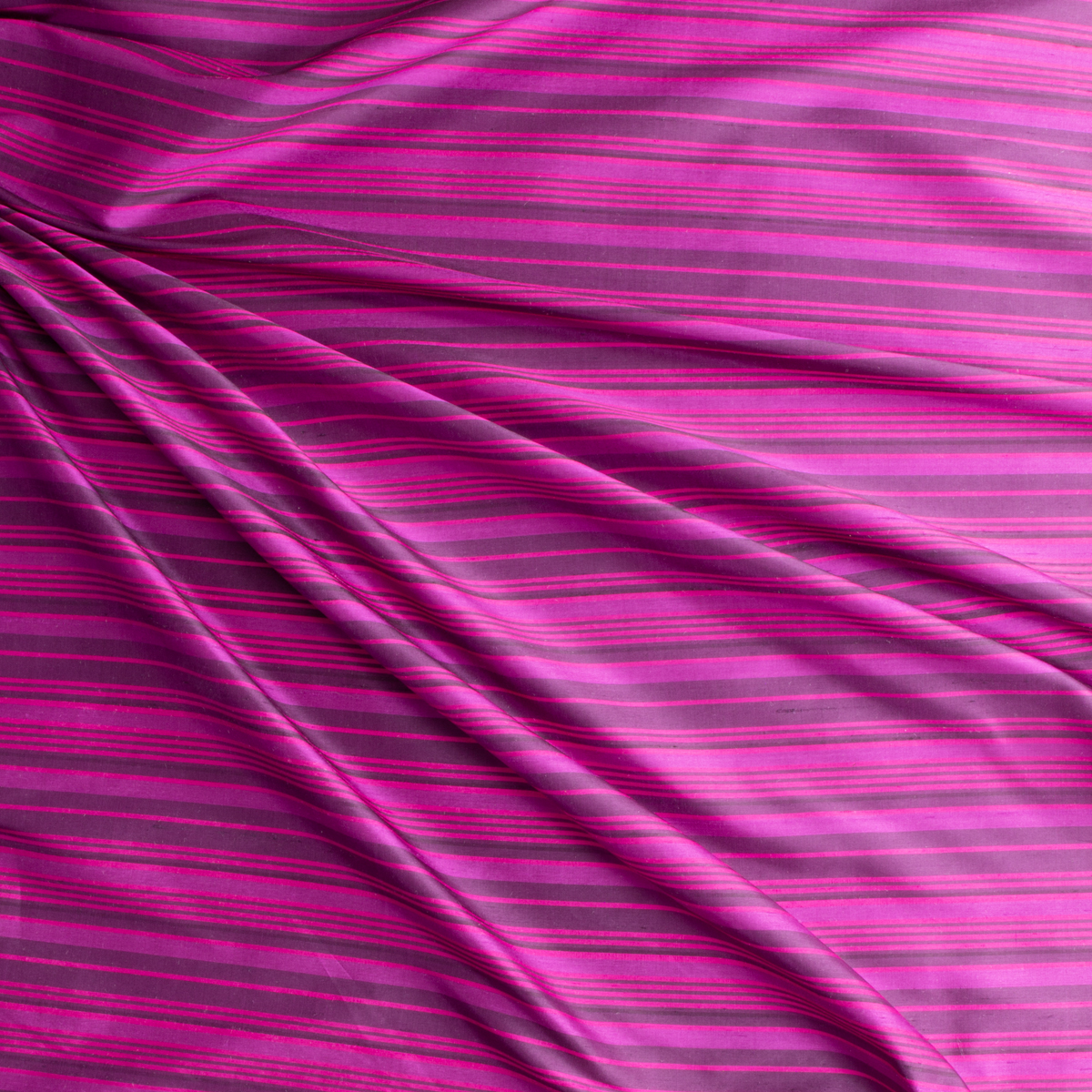Pink and plum horizontal stripe Silk shantung #29287 Fabric By The Yard - Wide shot