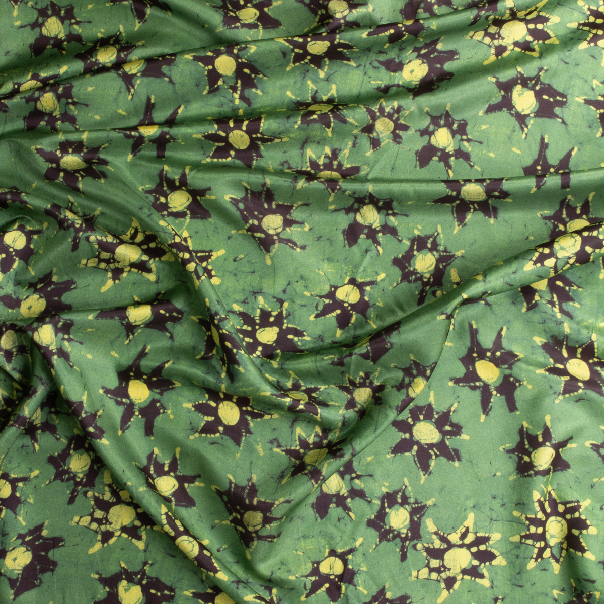 Plum, yellow, and sage grunge floral Silk sateen #29293 Fabric By The Yard - Wide shot