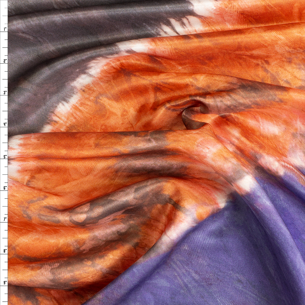 Plum, rust, and charcoal tie dye Silk sateen #29294 Fabric By The Yard