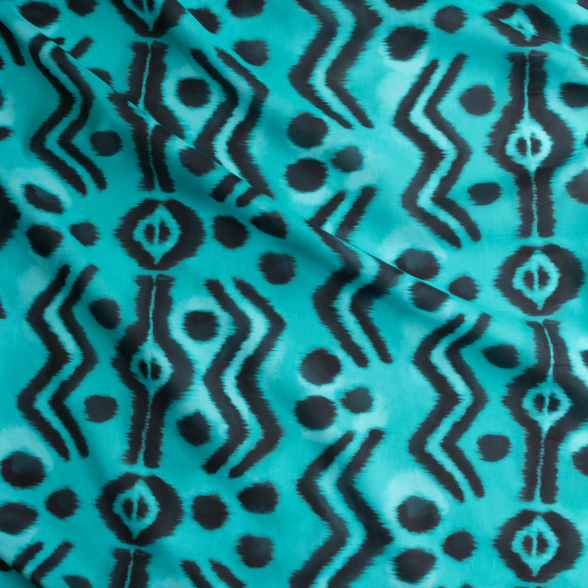 Black and Seafoam Tribal Ikat Cotton Lawn #29321 Fabric By The Yard - Wide shot