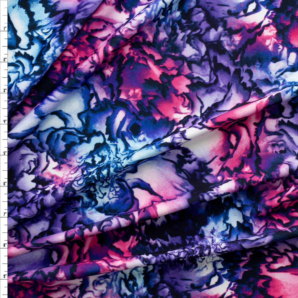 Vibrant Pink, Purple, and Blue Abstract Stretch Athletic Knit from Rainbeau #29502 Fabric By The Yard