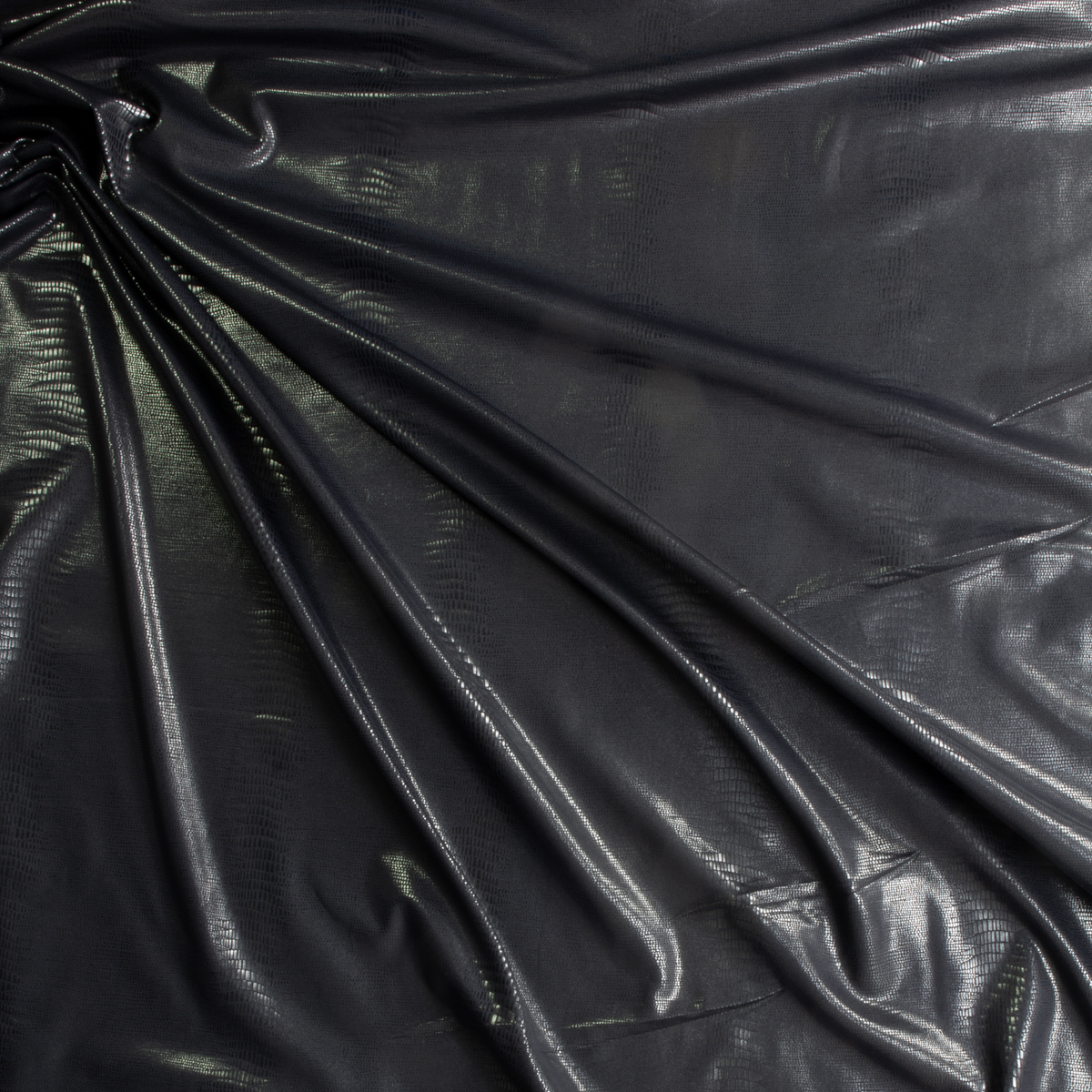 Gloss Black Reptile on Black Stretch Athletic Knit #29505 Fabric By The Yard - Wide shot