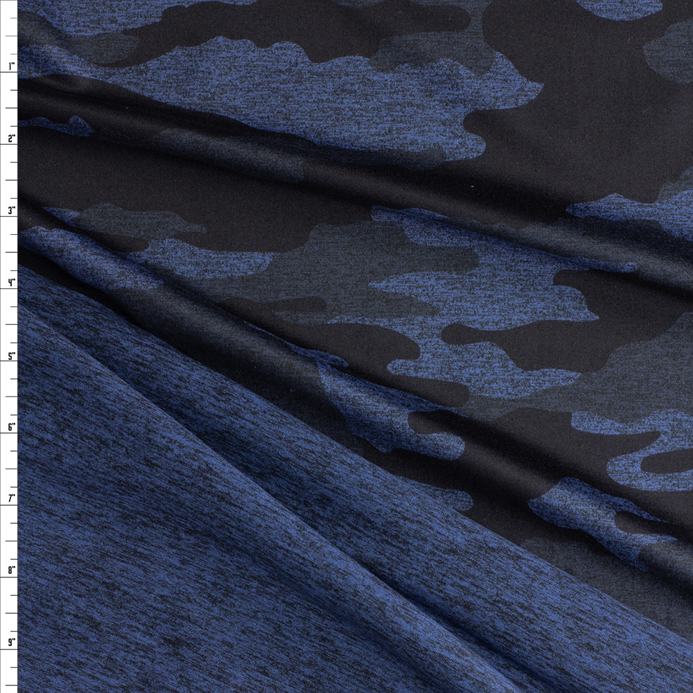 Navy Camouflage Heather Reversible Brushed Athletic Knit #29506 Fabric By The Yard