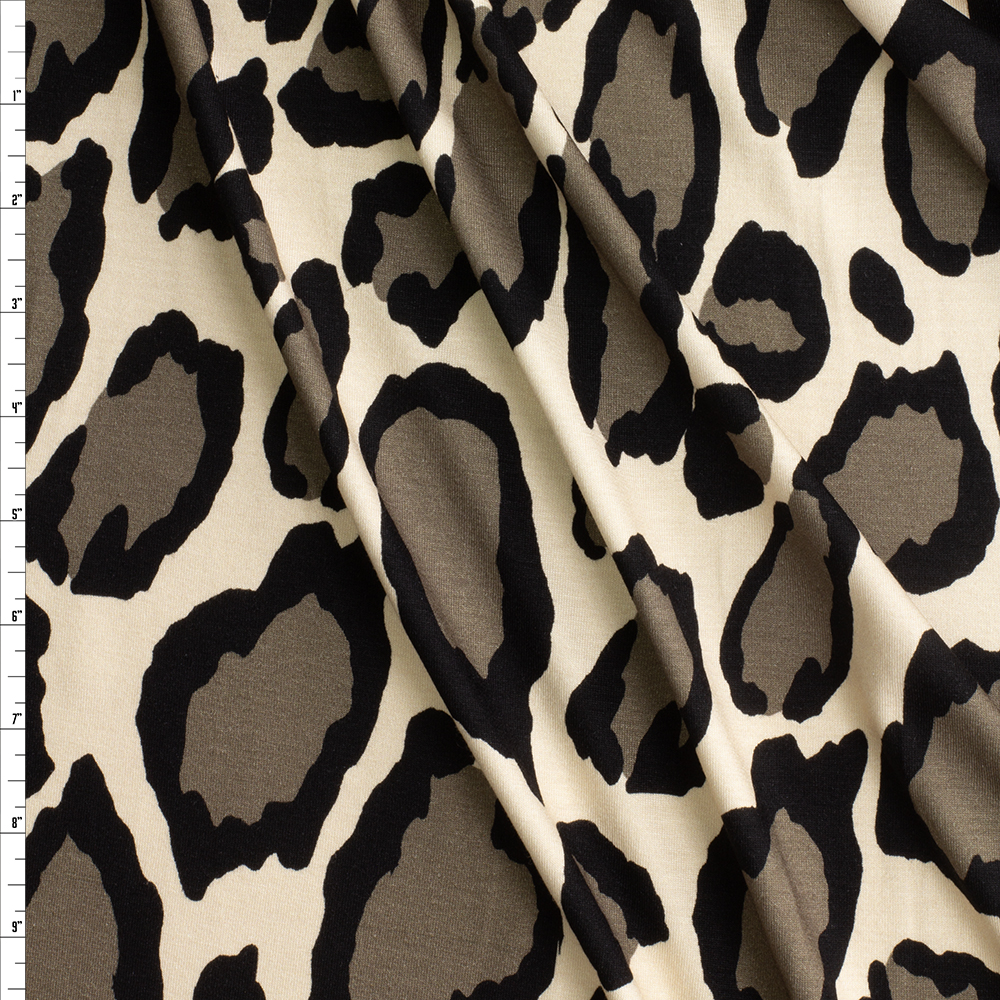 Taupe and Ivory Leopard Print NYC Designer Rayon/Spandex Jersey Knit #29520 Fabric By The Yard
