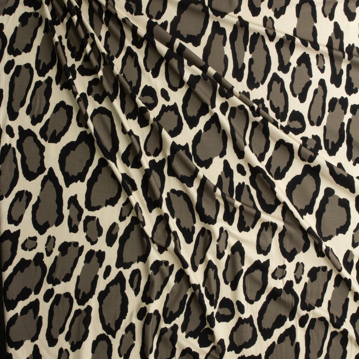 Taupe and Ivory Leopard Print NYC Designer Rayon/Spandex Jersey Knit #29520 Fabric By The Yard - Wide shot