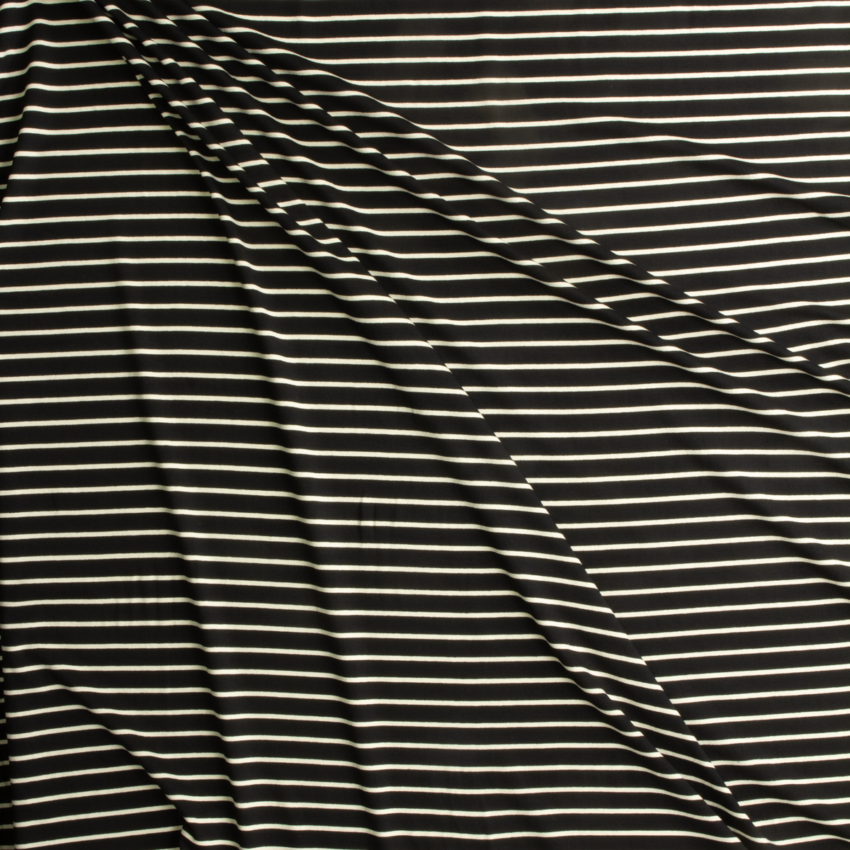 Ivory on Black Horizontal Pencil Stripe NYC Designer Rayon/Spandex Jersey Knit #29521 Fabric By The Yard - Wide shot