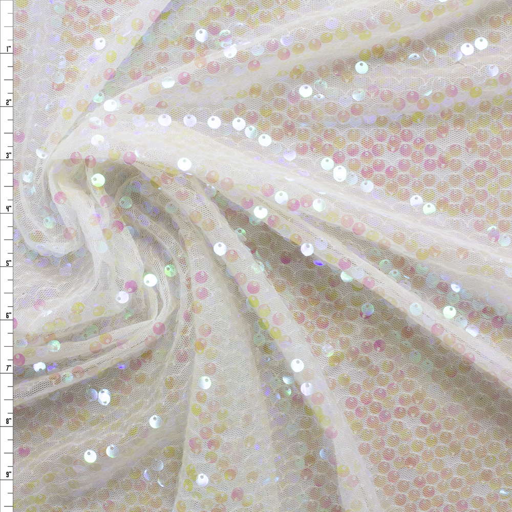 Iridescent Sequins on Offwhite Netting #29541 Fabric By The Yard