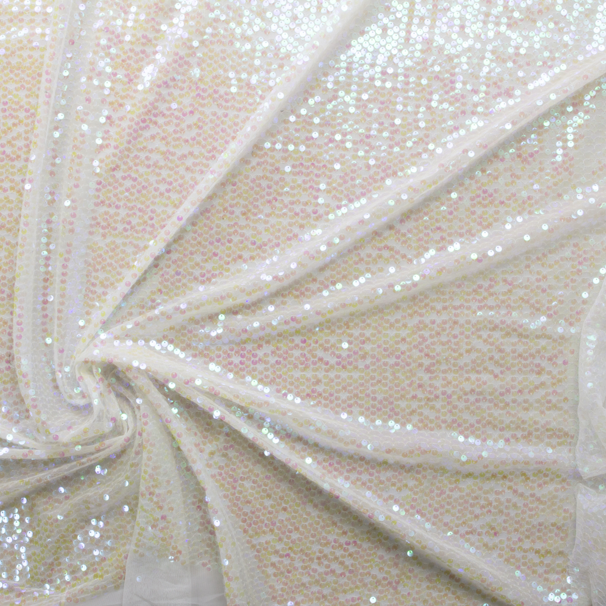 Iridescent Sequins on Offwhite Netting #29541 Fabric By The Yard - Wide shot
