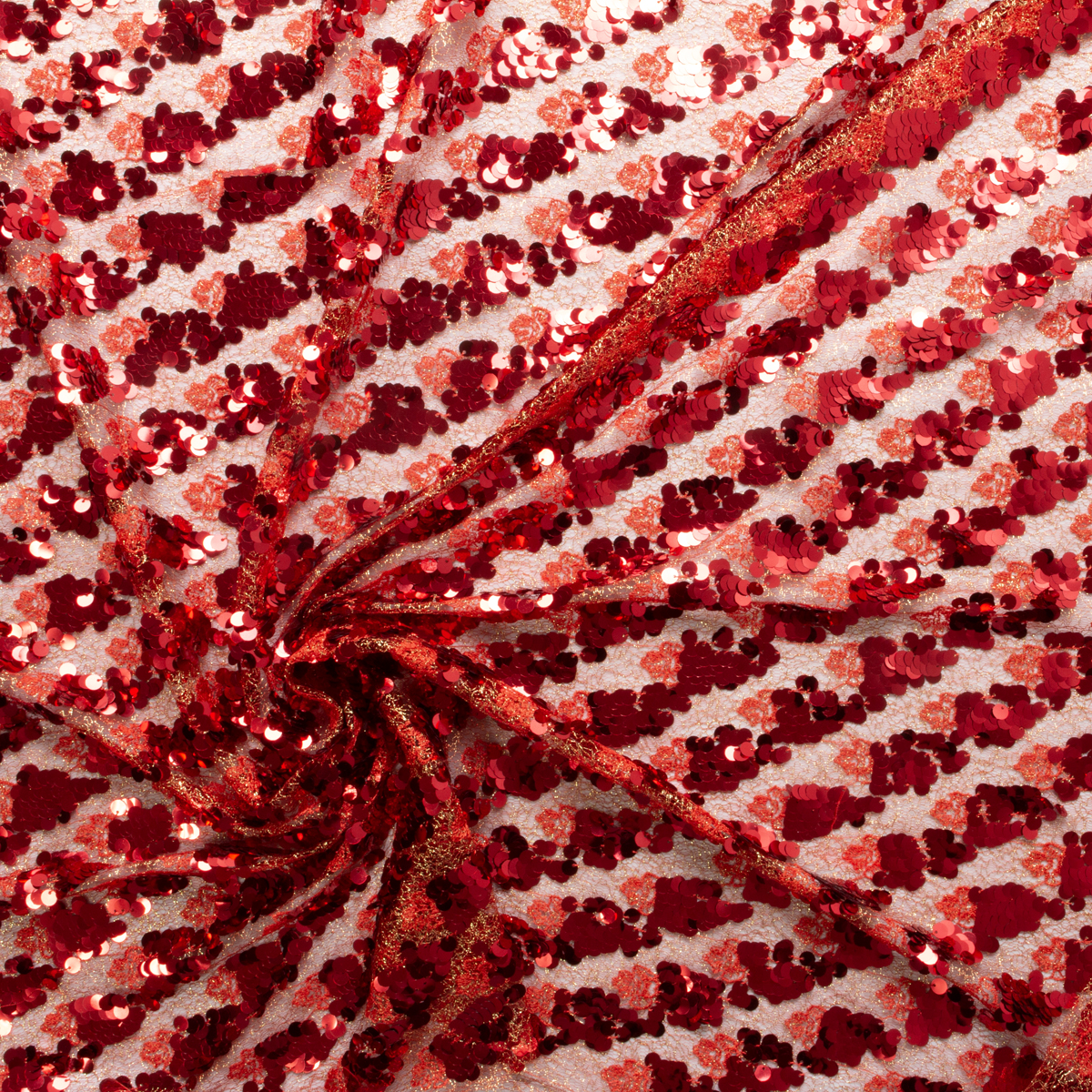 Red Sequins on Red and Gold Lace #29552 Fabric By The Yard - Wide shot