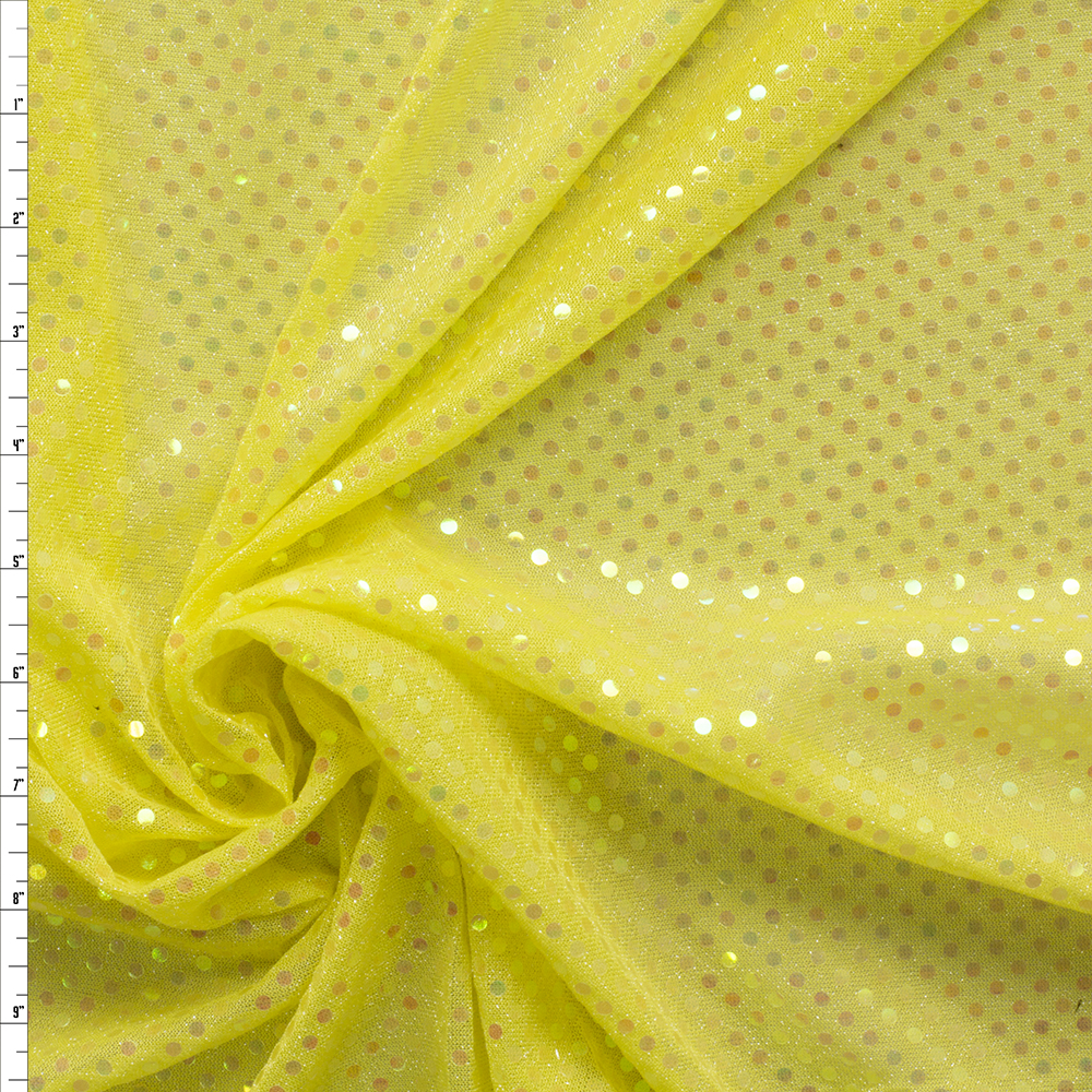 Iridescent Minin Dot Sequins on Yellow Sparkle Knit #29555 Fabric By The Yard