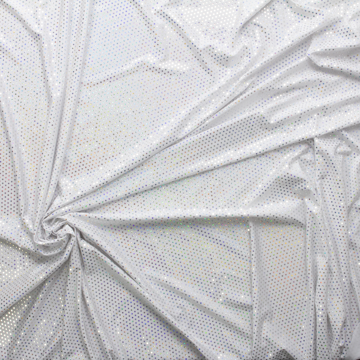 Silver Holographic Mini Sequins on White Poly/Spandex Knit #29561 Fabric By The Yard - Wide shot