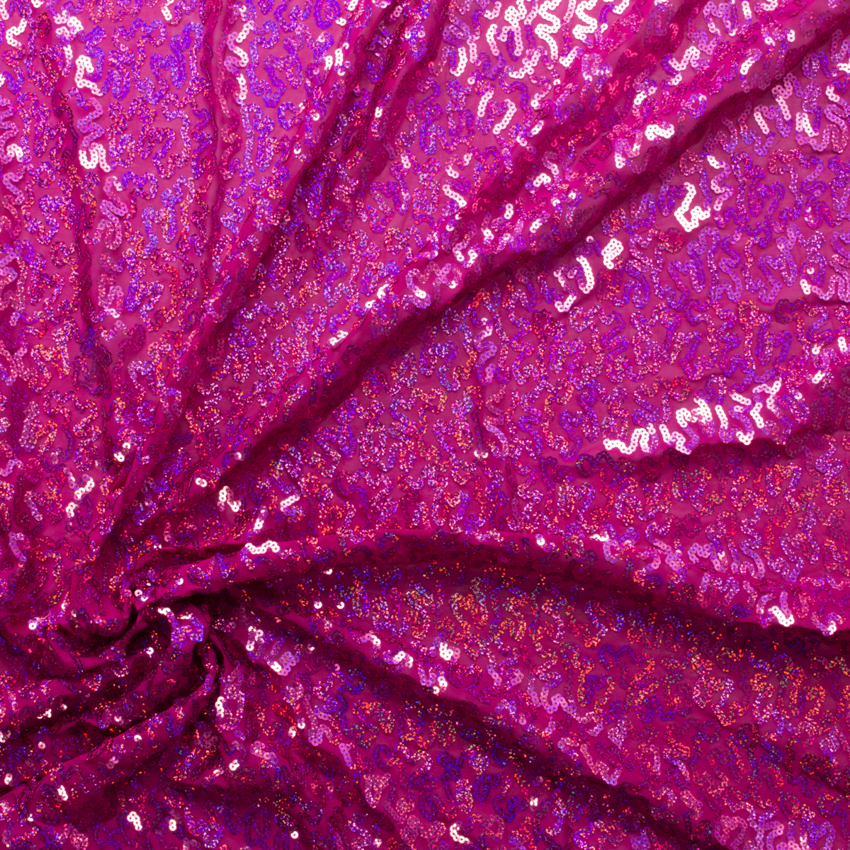 Hot Pink Holographic Sequins on Hot Pink Power Mesh #29572 Fabric By The Yard - Wide shot