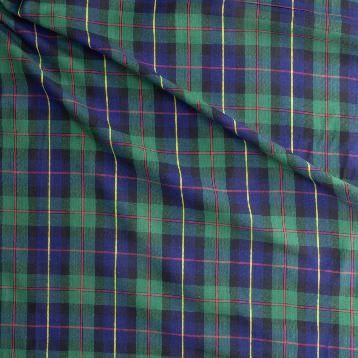 Green, Navy, And Red Classic Yarn Dyed Tartan From Marcus Fabrics #29583 Fabric By The Yard - Wide shot