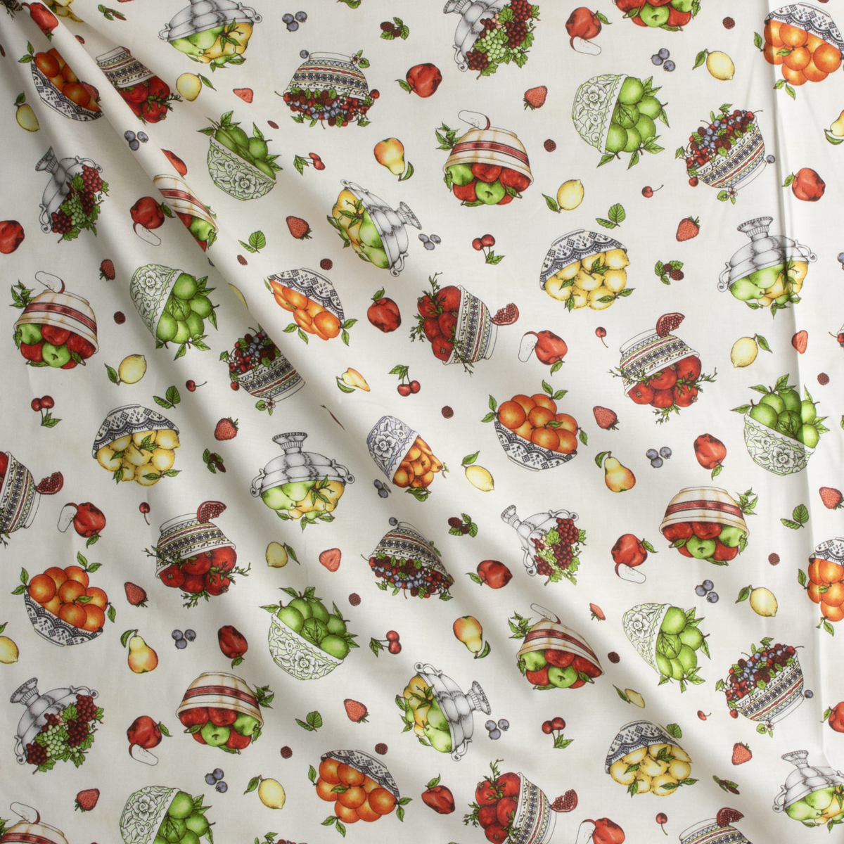 Fancy Fruit White Cotton Novelty Print From Maywood Studios #29594 Fabric By The Yard - Wide shot
